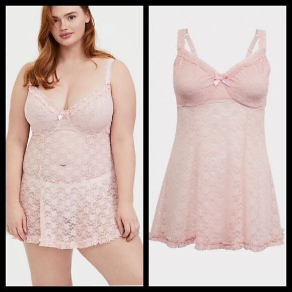 1X 14W 16W Pink Lace Babydoll Torrid Underwire - Picture 1 of 11